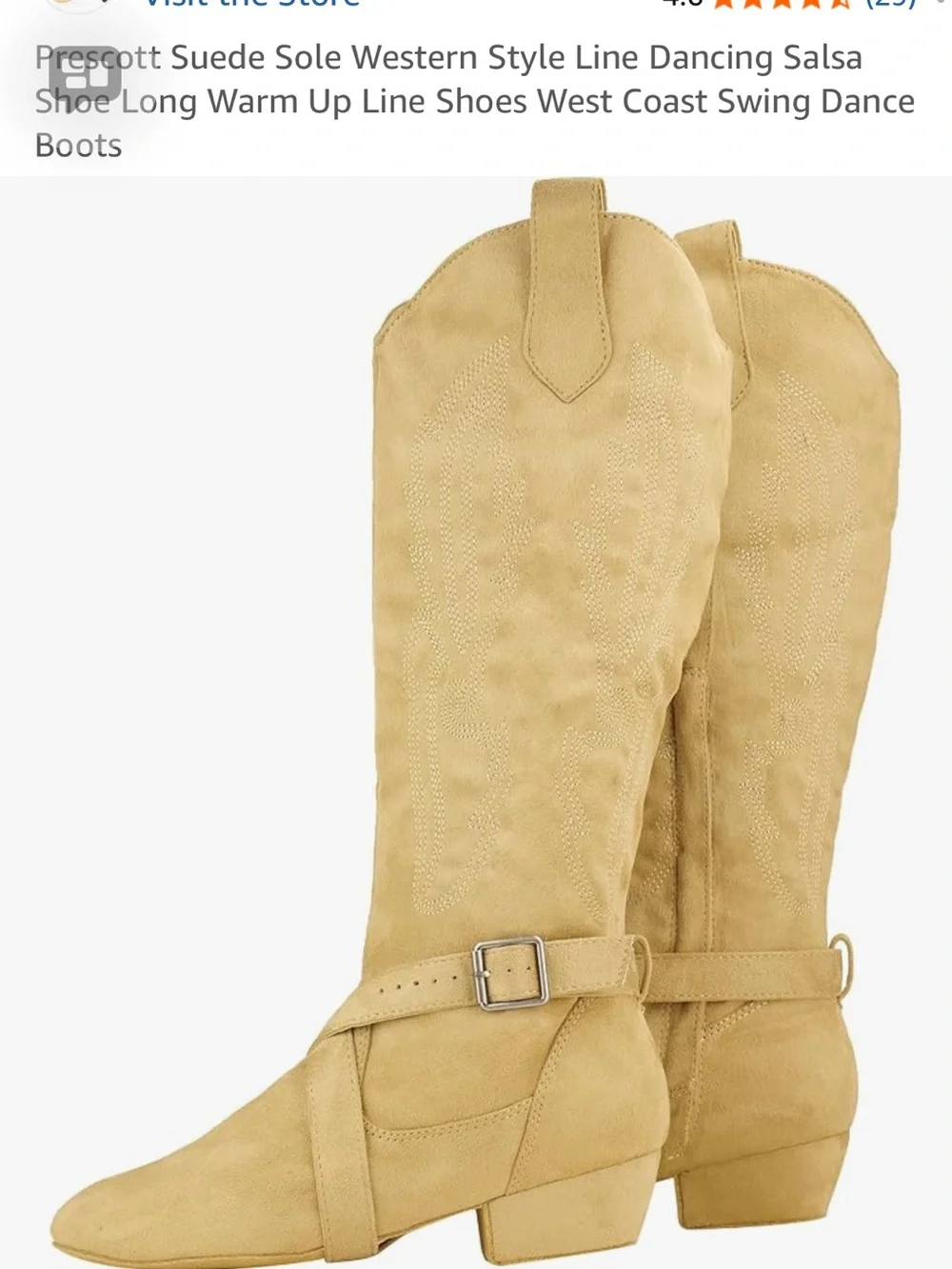 Jouncing’s Prescott Suede Sole Western Dance Boots in Beige with Buckle Detail